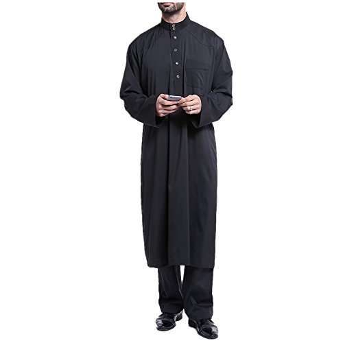 zhbotaolang Herren Middle East Thobe mit Hosen, Casual Dubai Arab Kaftan Kleidung,Schwarz,M von zhbotaolang