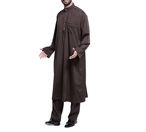 zhbotaolang Herren Middle East Thobe mit Hosen, Casual Dubai Arab Kaftan Kleidung,Braun,XL von zhbotaolang