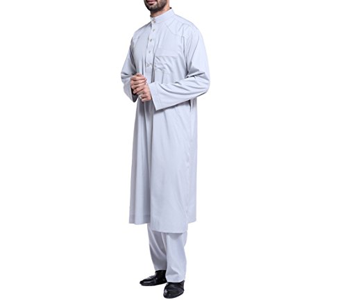 zhbotaolang Herren Middle East Thobe mit Hosen, Casual Dubai Arab Kaftan Kleidung,Grau,L von zhbotaolang