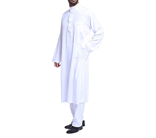zhbotaolang Herren Middle East Thobe mit Hosen, Casual Dubai Arab Kaftan Kleidung,Weiß,XL von zhbotaolang