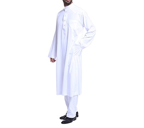 zhbotaolang Herren Middle East Thobe mit Hosen, Casual Dubai Arab Kaftan Kleidung,Weiß,XXL von zhbotaolang