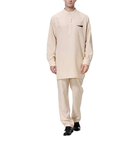 zhbotaolang Islamische Kleidung Herren Dubai Männer - Arabische Kleider Robe Kaftan Muslimisch Maxi Hemd Hose Langarm (Khaki,M) von zhbotaolang