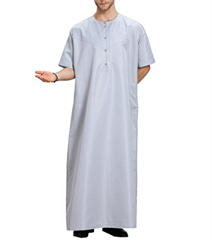 zhbotaolang Männer Muslim Thobe Kleidung Kurzarm Kaftan Middle East Abaya Roben,Grau,L von zhbotaolang