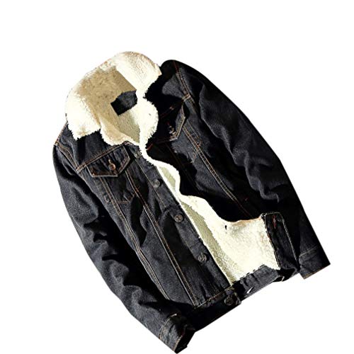 zhbotaolang Männer Trendy Warme Jeansjacke Casual Plus Samt Dicke Cowboy Mantel(Schwarz/Asien M|EU S/XS) von zhbotaolang