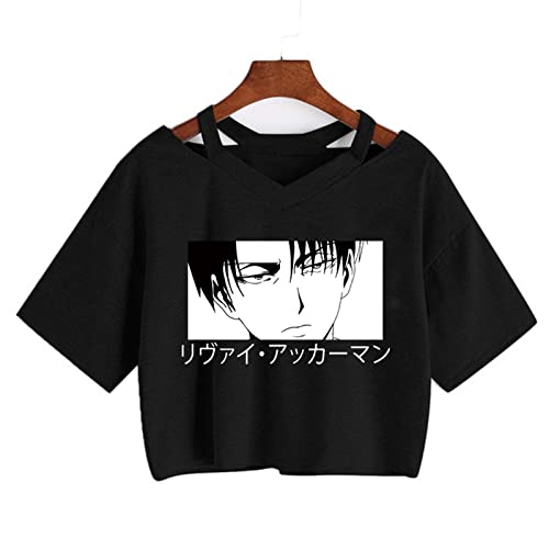 Attack on Titan T-Shirt Manga Japanischer Anime Shingeki No Kyojin T-Shirt Gothic Harajuku T-Shirt Punk V-Ausschnitt Sexy Crop Tops T-Shirt (L,Color 5) von zhedu