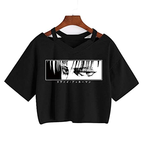 Attack on Titan T-Shirt Manga Japanischer Anime Shingeki No Kyojin T-Shirt Gothic Harajuku T-Shirt Punk V-Ausschnitt Sexy Crop Tops T-Shirt (M,Color 4) von zhedu