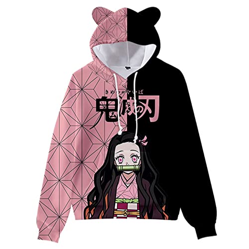 Demon Slayer Cosplay Kostüm Hoodies Süße Katzenohr Sweatshirts 3D Gedruckte Cartoon Anime Mit Kapuze Harajuku Streetwear Kawaii Frauen Hoodie (S,Color 01) von zhedu