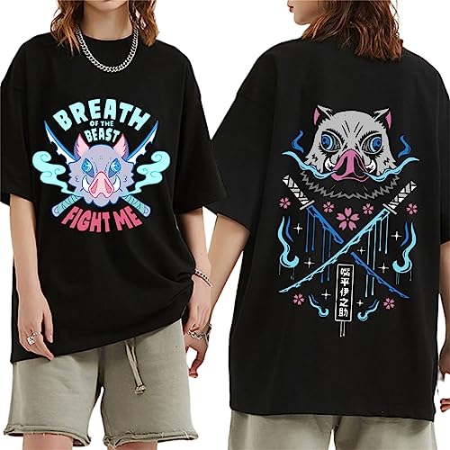 Demon Slayer Sommer T Shirt Hashibira Inosuke Lustige Grafik Mode Hip Hop Tops Y2K Manga Kleidung (S,Color 01) von zhedu