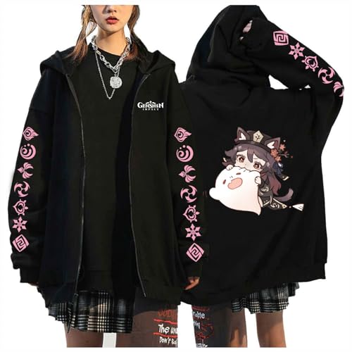 Genshin Impact Anime Kapuzenpullover Mit Reißverschluss Mode Sweatshirt Cartoon Grafik Manga Harajuku Zip Up Jacken Koreanischen Stil Streetwear (Color 02,S) von zhedu