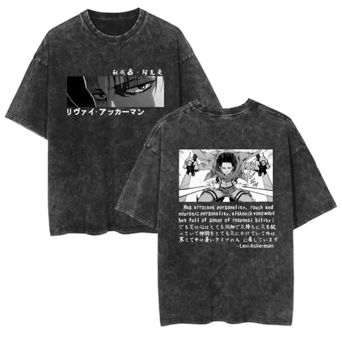 zhedu Gewaschene Neue Anime T-Shirts Mit AOT Grafik Übergroße Kurze Ärmel Trendige Atmungsaktive T-Shirts Mit Beidseitigem Druck Und Überschnittenen Schultern (M,Color 06) von zhedu