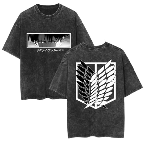 zhedu Gewaschene Neue Anime T-Shirts Mit AOT Grafik Übergroße Kurze Ärmel Trendige Atmungsaktive T-Shirts Mit Beidseitigem Druck Und Überschnittenen Schultern (S,Color 03) von zhedu