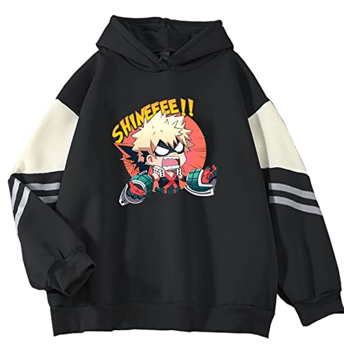 Japan Anime My Hero Academia Harajuku Kawaii Langarm Hoodies Lässige Lockere Cartoon Pullover Unisex Manga Patchwork Übergröße Streetwear (Color 01,M) von zhedu