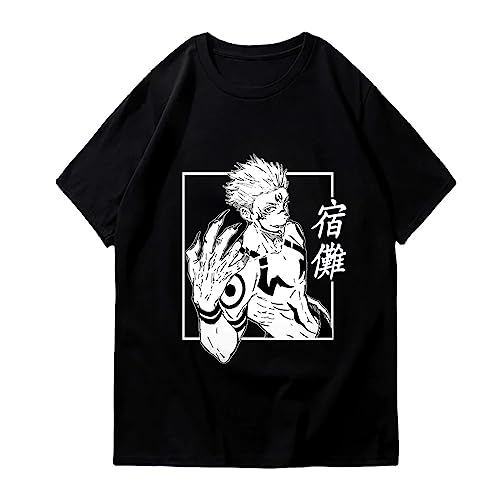 Japanische Anime Jujutsu Kaisen Schwarze T-Shirts Übergroßes Hip Hop Casual College Style Unisex T-Shirt (3XL,Color 01) von zhedu