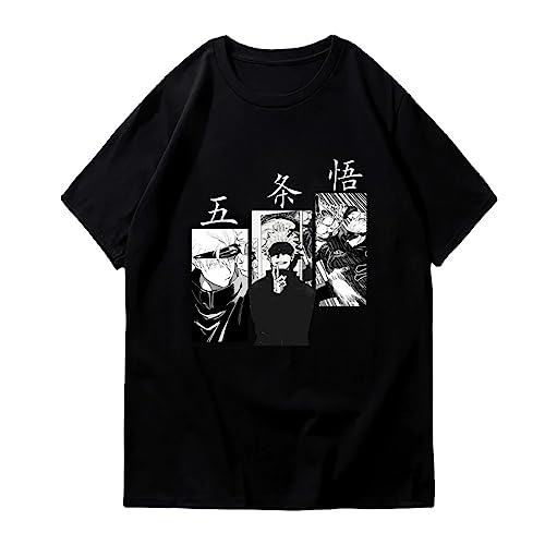 Japanische Anime Jujutsu Kaisen Schwarze T-Shirts Übergroßes Hip Hop Casual College Style Unisex T-Shirt (S,Color 02) von zhedu