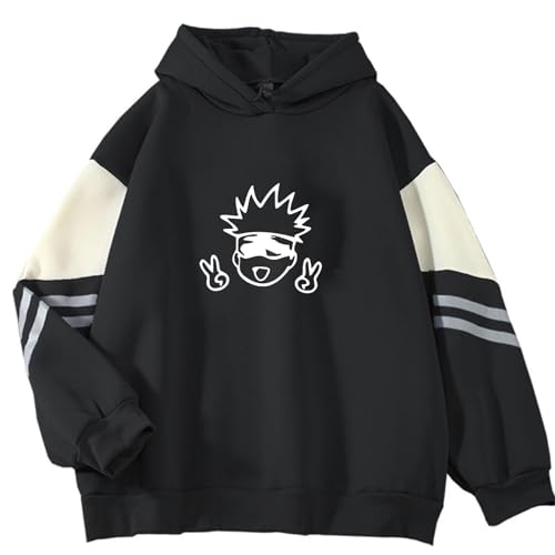 Japanische Jujutsu Kaisen Print Hoodies Unisex Harajuku Cartoon Kordelzug Sweatshirts Herbst Winter Patchwork Streetwear (Color 01,XL) von zhedu