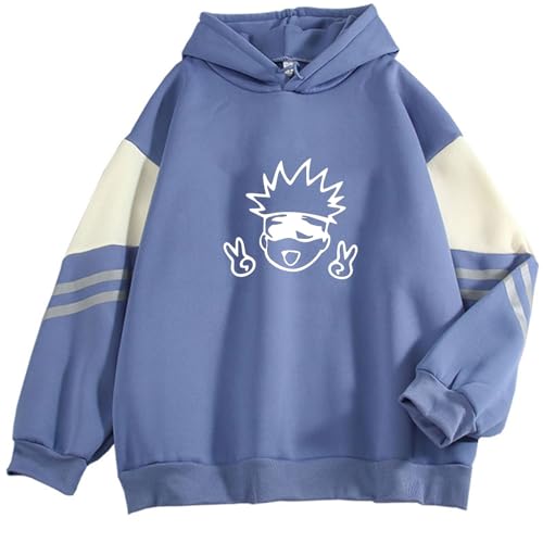 Japanische Jujutsu Kaisen Print Hoodies Unisex Harajuku Cartoon Kordelzug Sweatshirts Herbst Winter Patchwork Streetwear (Color 04,L) von zhedu