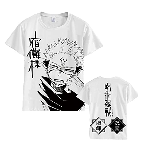 Japanisches Anime Jujutsu Kaisen Kurzarm Ryomen Sukuna T-Shirt Sommer Weiß Soft Crop Top Street Hip Hop Unisex Top Street (4XL,Color 01) von zhedu