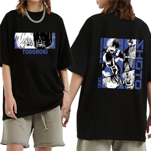 Japanisches Anime My Hero Academia T-Shirt Boku No Hero Academia Sommer Kurzarm Schwarz Lose T-Shirt Manga Grafik Tops (L,Color 03) von zhedu