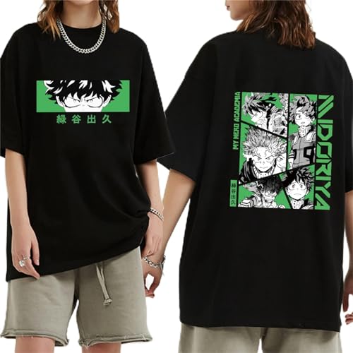 Japanisches Anime My Hero Academia T-Shirt Boku No Hero Academia Sommer Kurzarm Schwarz Lose T-Shirt Manga Grafik Tops (S,Color 02) von zhedu