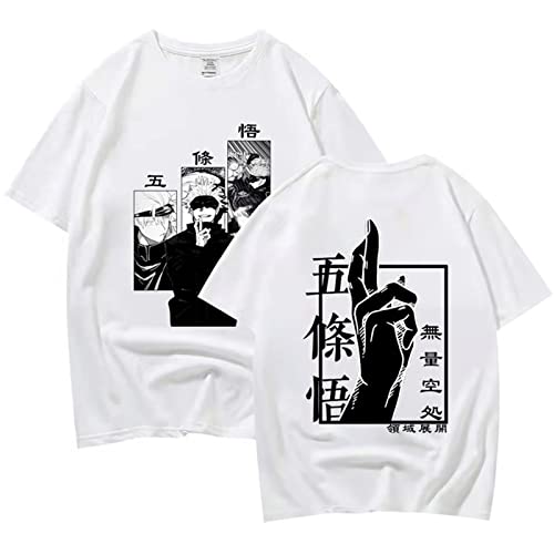 Japanisches Manga Gojo Satoru T-Shirt Jujutsu Kaisen Mode Tops Anime Mode Kurzarm Mädchen Jungen Geschenk Übergroße T-Shirts (L,Color 02) von zhedu