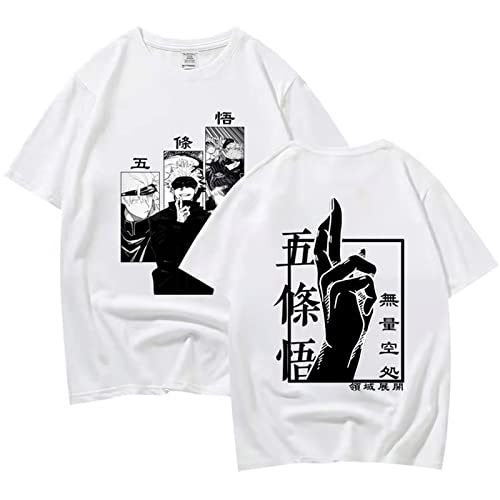 Japanisches Manga Gojo Satoru T-Shirt Jujutsu Kaisen Mode Tops Anime Mode Kurzarm Mädchen Jungen Geschenk Übergroße T-Shirts (M,Color 02) von zhedu