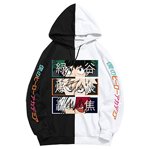 My Hero Academia Pullover Hoodie Neues 3D-Schwarz-Weiß-Sweatshirt Mit Langen Ärmeln Tops Für Männer/Frauen, Cartoon-Element-Hoodie (XXL,Color 01) von zhedu