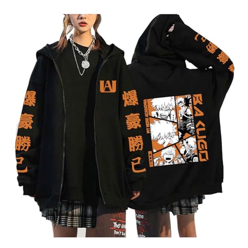 My Hero Academia Zipper Hoodies Schwarz Langarm Bequeme Hip Hop Y2k Manga Pullover Hochwertige Drop Shoulder Cartoon Anime Harajuku Jacken (Color 01,XXL) von zhedu