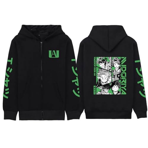My Hero Academia Zipper Hoodies Schwarz Langarm Bequeme Hip Hop Y2k Manga Pullover Hochwertige Drop Shoulder Cartoon Anime Harajuku Jacken (Color 02,3XL) von zhedu