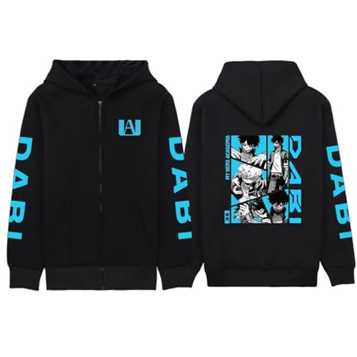 My Hero Academia Zipper Hoodies Schwarz Langarm Bequeme Hip Hop Y2k Manga Pullover Hochwertige Drop Shoulder Cartoon Anime Harajuku Jacken (Color 03,M) von zhedu