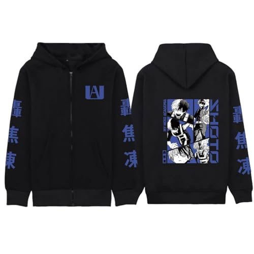 My Hero Academia Zipper Hoodies Schwarz Langarm Bequeme Hip Hop Y2k Manga Pullover Hochwertige Drop Shoulder Cartoon Anime Harajuku Jacken (Color 04,XS) von zhedu