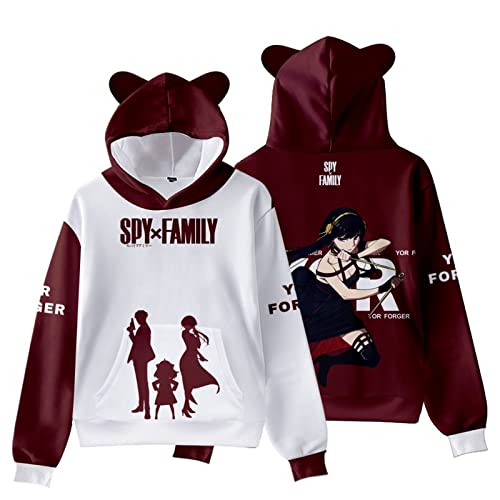 Spy X Family Cosplay Kostüm Hoodies 3D Gedruckt Süße Katzenohr Sweatshirts Cartoon Anime Hoodie Harajuku Streetwear Kawaii Damen Sweatshirt (Color 01,L) von zhedu