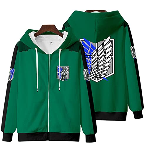 zhedu AOT Herren Hoodie Harajuku Anime 3D Digital Gedruckt Sweatshirt Mode Reißverschluss Langarm Shingeki No Kyojin Streetwear Unisex (3XL,Color 4) von zhedu