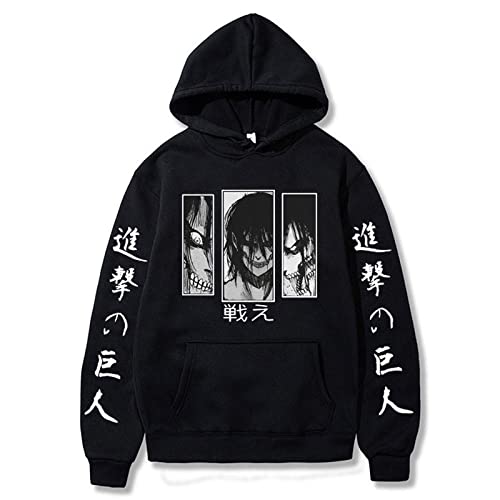 zhedu Anime AOT Hoodies Eren Jaeger Graphic Hoodie Manga Schwarz Langarm Kapuzen-Sweatshirt Oversized Unisex (4XL,Color 01) von zhedu