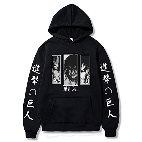 zhedu Anime Attack on Titan AOT Hoodies Eren Jaeger Graphic Hoodie Manga Schwarz Langarm Kapuzen-Sweatshirt Oversized Unisex (4XL,Color 01) von zhedu