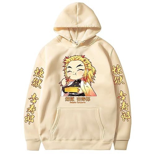 zhedu Anime Demon Slayer Hoodie Rengoku Kyoujuro Mit Kapuze Männer Frauen Übergroßen Lose Pullover Streetwear Tops Harajuku Trainingsanzug (Color 03,4XL) von zhedu