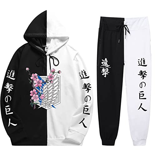 zhedu Anime Unisex Attack on Titan Hoodie Hosen Zweiteiler Sweatshirt Anzug Unisex Cosplay Trainingsanzug Outfits (XXS-4XL) (M,color 01) von zhedu