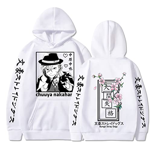 zhedu Bungou Stray Dogs Jungen Mädchen 2D Hoodie Nakahara Chuya Pullover Unisex Classic Anime Cosplay Harajuku Grafik Streetwear (Color 03,S) von zhedu