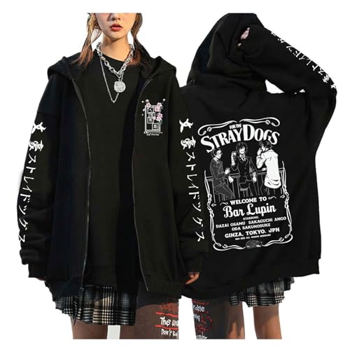 zhedu Bungou Stray Dogs Plus Size Zip Up Pullover Japan Anime Manga Hoodies Unisex Teenager Harajuku Drop Shoulder Lässige Hip Hop Streetwear (Color 01,XXS) von zhedu