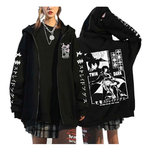 zhedu Bungou Stray Dogs Plus Size Zip Up Pullover Japan Anime Manga Hoodies Unisex Teenager Harajuku Drop Shoulder Lässige Hip Hop Streetwear (Color 02,S) von zhedu