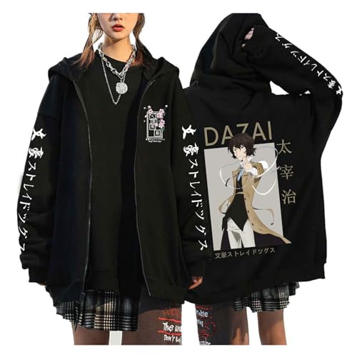 zhedu Bungou Stray Dogs Plus Size Zip Up Pullover Japan Anime Manga Hoodies Unisex Teenager Harajuku Drop Shoulder Lässige Hip Hop Streetwear (Color 04,L) von zhedu