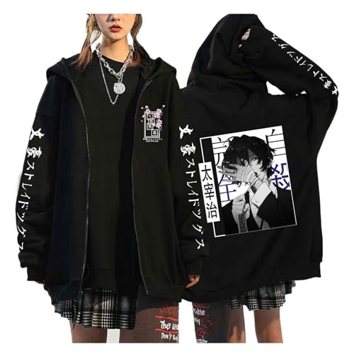 zhedu Bungou Stray Dogs Plus Size Zip Up Pullover Japan Anime Manga Hoodies Unisex Teenager Harajuku Drop Shoulder Lässige Hip Hop Streetwear (Color 05,4XL) von zhedu