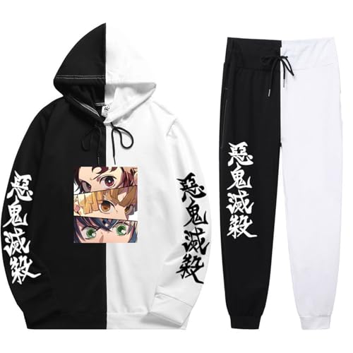 zhedu Demon Slayer Hoodie Oberteile Und Hosen Zweiteiliges Set Unisex Sweatshirt Street Style Kimetsu No Yaiba Drucken Von Harajuku-Patchwork-Streetwear (color 01,M) von zhedu