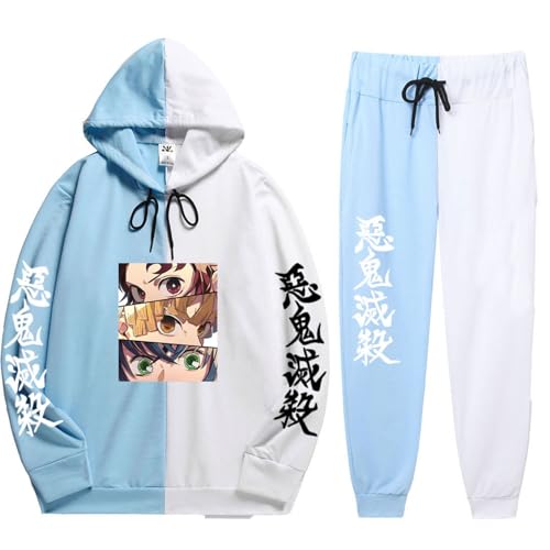 zhedu Demon Slayer Hoodie Oberteile Und Hosen Zweiteiliges Set Unisex Sweatshirt Street Style Kimetsu No Yaiba Drucken Von Harajuku-Patchwork-Streetwear (color 03,S) von zhedu