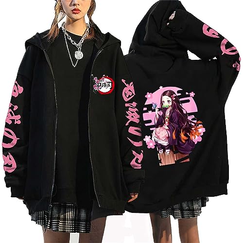 zhedu Demon Slayer Zip Up Hoodie Kamado Nezuko Grafik Harajuku Langarm Y2k Casual Oversize Hip Hop Punk Streetwear Mantel (XL,Color 05) von zhedu