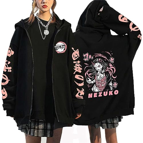 zhedu Demon Slayer Zip Up Hoodie Kamado Nezuko Grafik Harajuku Langarm Y2k Casual Oversize Hip Hop Punk Streetwear Mantel (XXL,Color 06) von zhedu