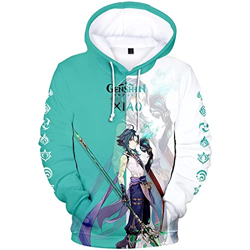 zhedu Game Genshin Impact Character Hoodie Venti/Hutao/Zhongli/Xiao/Ganyu/Kazuha/Pullover Mit Neutralem Kontrastdruck Fashion Streetwear Top (2xs-4xl) (S,Xiao) von zhedu