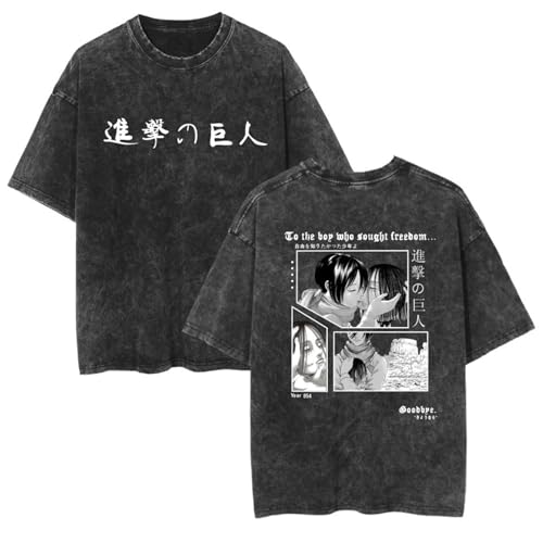zhedu Gewaschene Neue Anime T-Shirts Mit AOT Grafik Übergroße Kurze Ärmel Trendige Atmungsaktive T-Shirts Mit Beidseitigem Druck Und Überschnittenen Schultern (L,Color 05) von zhedu