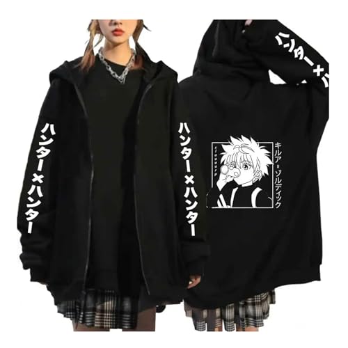 zhedu Hunter X Hunter Zip Up Cardigan HxH Manga Hooded Killua Zoldyck Bedruckte Kleidung Langarm Y2k Anime Unisex Streetwear (Color 02,L) von zhedu