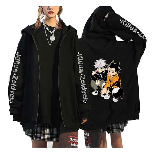 zhedu Hunter X Hunter Zip Up Cardigan HxH Manga Hooded Killua Zoldyck Bedruckte Kleidung Langarm Y2k Anime Unisex Streetwear (Color 03,XXS) von zhedu