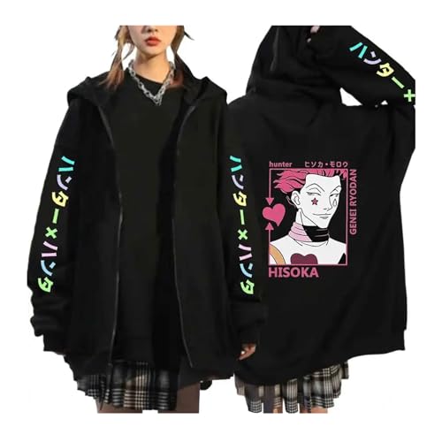 zhedu Hunter X Hunter Zip Up Cardigan HxH Manga Hooded Killua Zoldyck Bedruckte Kleidung Langarm Y2k Anime Unisex Streetwear (Color 04,XL) von zhedu